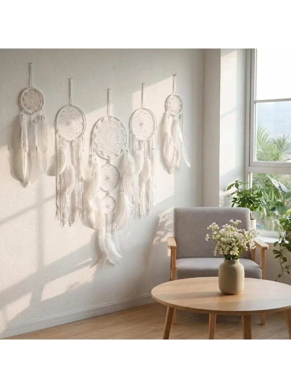 5 Pack Moon Phase Dreamcatcher Set | Boho Macrame Wall Decor for Home & Bedroom